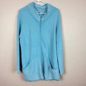 Soft Surroundings Corcovado Cardigan XL Blue Striped Zip-Up Mock Neck Pockets